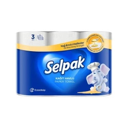 Бумажные кухонные полотенца Selpak Extra, 6 рулона, 3 слойный, белый, упаковка может отличаться