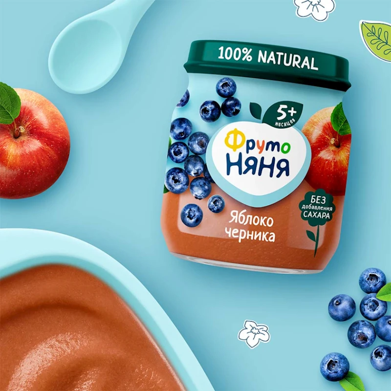 Фруктово-ягодное пюре ФрутоНяня Яблоко и Черника, 100 г Фруктово-ягодное пюре ФрутоНяня Яблоко и Черника, 100 г