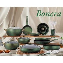 Qazan dəsti Bonera SHA-00006587, qranit, yaşıl, 20/24/30 sm, 20 əd