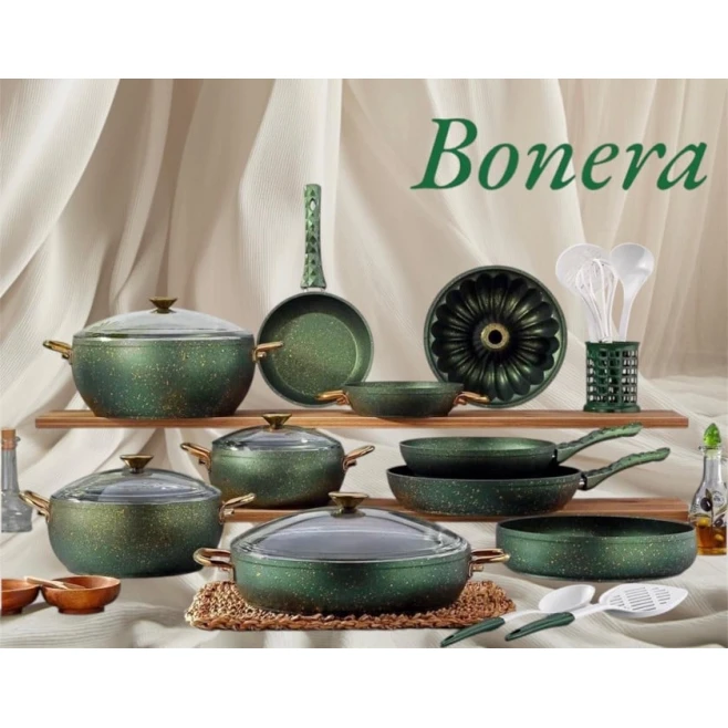 Qazan dəsti Bonera SHA-00006587, qranit, yaşıl, 20/24/30 sm, 20 əd