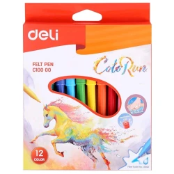 Набор фломастеров Deli ColoRun C10000, смываемый, 12 шт