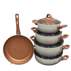 Qazan dəsti 0000110, 9 parça, boz/narıncı