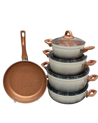 Qazan dəsti 0000110, 9 parça, boz/narıncı