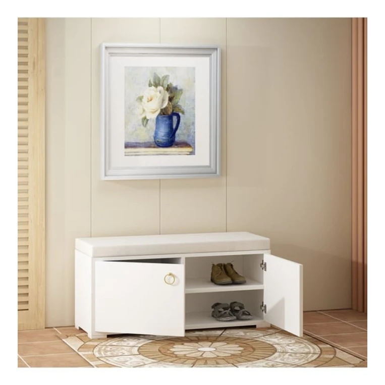 Тумба для обуви Art Mebel, ЛДСП/текстиль, белая, 35х60х100 см