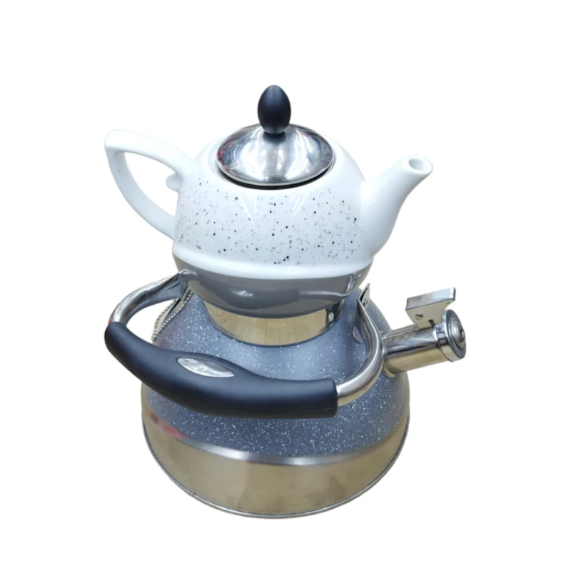 Двухэтажный чайник HomeStore_FDJ, чайник для кипятка 3 л, серый, чайник для заварки 800 мл, белый Двухэтажный чайник HomeStore_FDJ, чайник для кипятка 3 л, серый, чайник для заварки 800 мл, белый