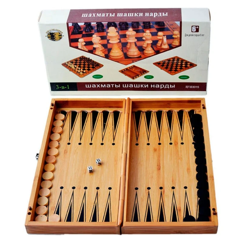 Шахматы + шашки + нарды (3 в 1) WS0536, дерево, 40x40 см