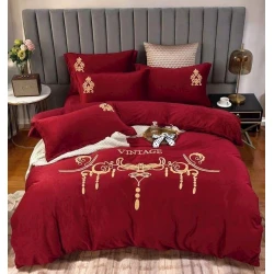 Yataq dəsti Luxe Cotton 000431, yorğan üzü 200х230 sm, mələfə 245х250 sm, yastıq üzləri 50х70 sm, avro, velür, tünd qırmızı