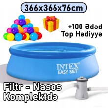 Şişmə hovuz Intex 366x76 sm, dairəvi, həcm 5621 l, mavi, filtr nasosu ilə - 5621TX28132T100