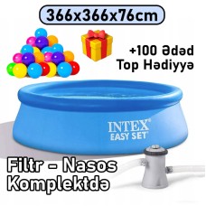 Şişmə hovuz Intex 366x76 sm, dairəvi, həcm 5621 l, mavi, filtr nasosu ilə - 5621TX28132T100