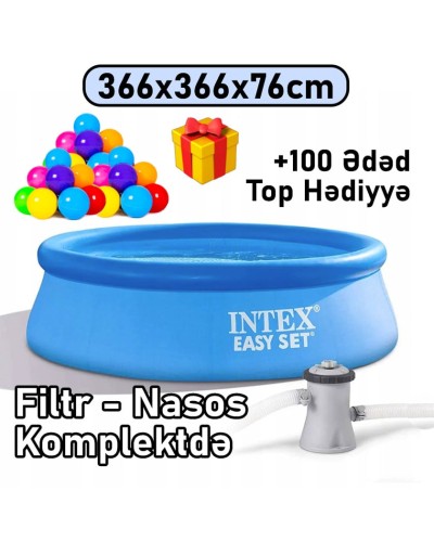 Şişmə hovuz Intex 366x76 sm, dairəvi, həcm 5621 l, mavi, filtr nasosu ilə - 5621TX28132T100