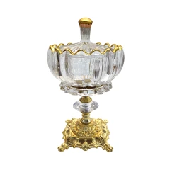 Конфетница BANU774, 18x10 см, стекло/металл, с крышкой, на ножке, золотистый/прозрачный