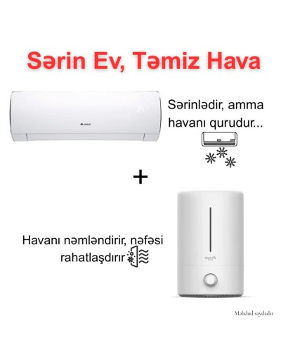 Kondisioner Gree GWH09ACAXA-K3NNA1A/I Fairy 9000 BTU + Hava nəmləndirici Deerma DEM-F628W - GWH09ACAXAF628W