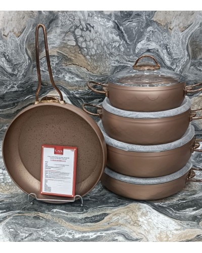 Qab-qacaq dəsti Oms SHA-00002490, qranit, qızılı, 9 parça