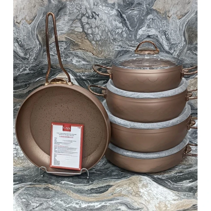 Набор посуды Oms SHA-00002490, гранит, золотистый, 9 предметов