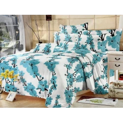 Комплект постельного белья YT-LL-008, односпальный, хлопок, белый/голубой Комплект постельного белья YT-LL-008, односпальный, хлопок, белый/голубой