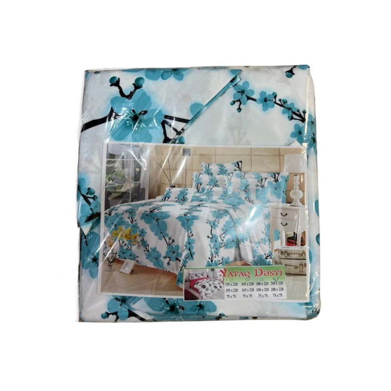 Комплект постельного белья YT-LL-008, односпальный, хлопок, белый/голубой Комплект постельного белья YT-LL-008, односпальный, хлопок, белый/голубой