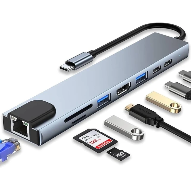 USB хаб HDMI 8 in 1 Silver USB хаб HDMI 8 in 1 Silver