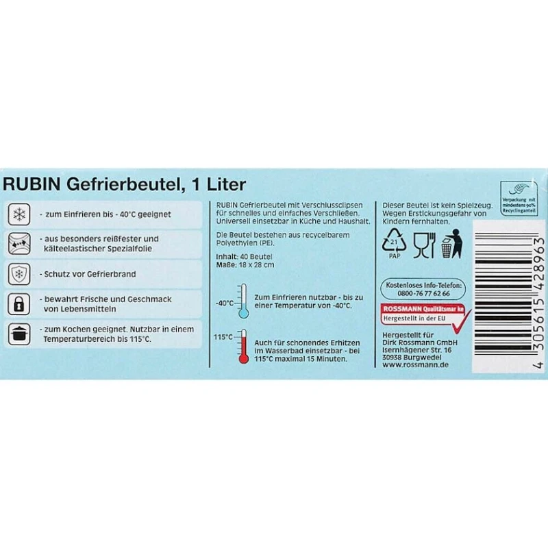 Пакет для заморозки Rubin, 1 л, 40 шт Пакет для заморозки Rubin, 1 л, 40 шт