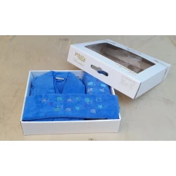 Банный набор MiraNova CTS-470 (халат + банное полотенце + полотенце для рук), велюр, синий