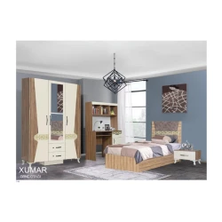 Набор детской мебели Xumar Gənc, кровать/шкаф/стол/тумба, кремово-коричневый Набор детской мебели Xumar Gənc, кровать/шкаф/стол/тумба, кремово-коричневый
