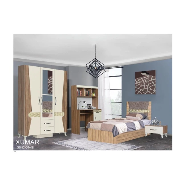 Набор детской мебели Xumar Gənc, кровать/шкаф/стол/тумба, кремово-коричневый