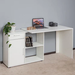 Компьютерный стол, ЛДСП, 73.5х50х113 см, с ящиками/с полками, белый Компьютерный стол, ЛДСП, 73.5х50х113 см, с ящиками/с полками, белый