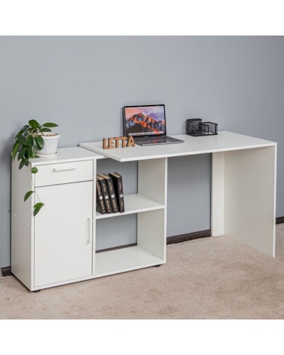 Kompüter masası, LDSP, 73.5х50х113 sm, siyirmələrlə/rəflərlə, ağ
