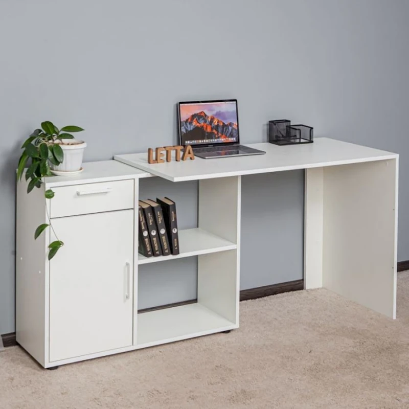 Компьютерный стол, ЛДСП, 73.5х50х113 см, с ящиками/с полками, белый