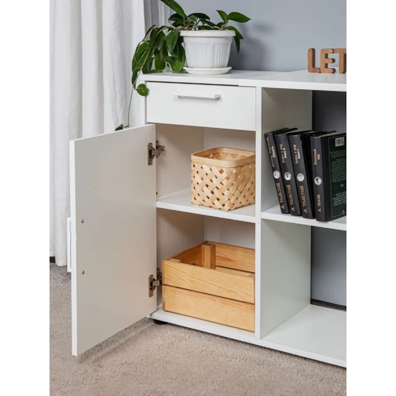 Компьютерный стол, ЛДСП, 73.5х50х113 см, с ящиками/с полками, белый