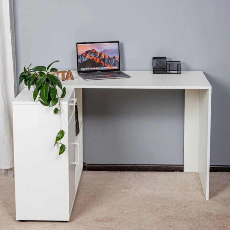 Компьютерный стол, ЛДСП, 73.5х50х113 см, с ящиками/с полками, белый