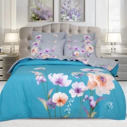 Yataq dəsti Артпостель Орнелла, yorğan üzü 200x220 sm, mələfə 240x240 sm, yastıq üzü 50x70/70x70 sm, avro, velür, mavi