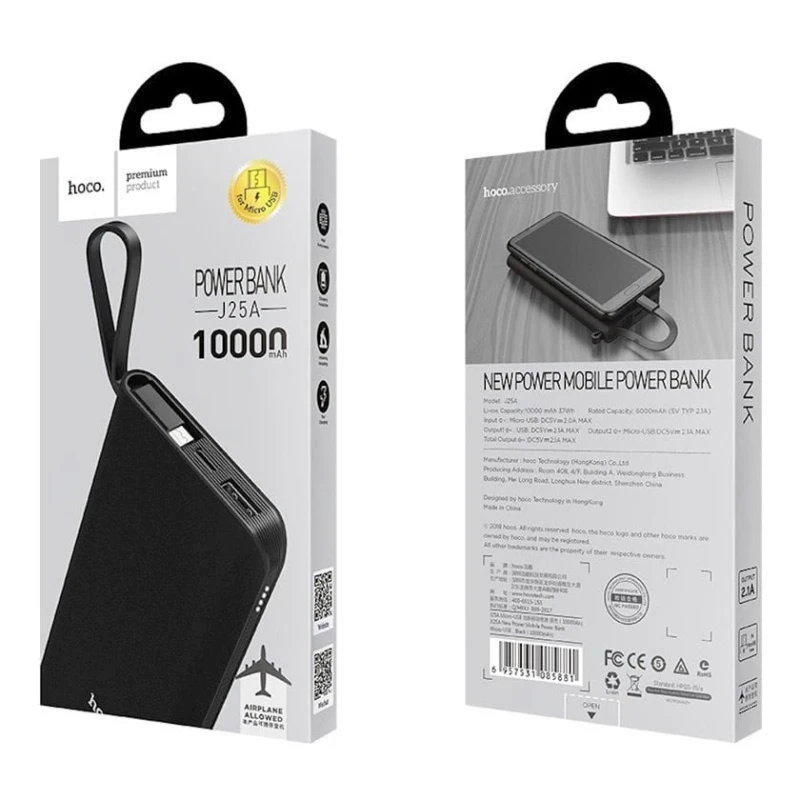 Внешний аккумулятор Hoco J25a Micro 10000 mAh, Черный