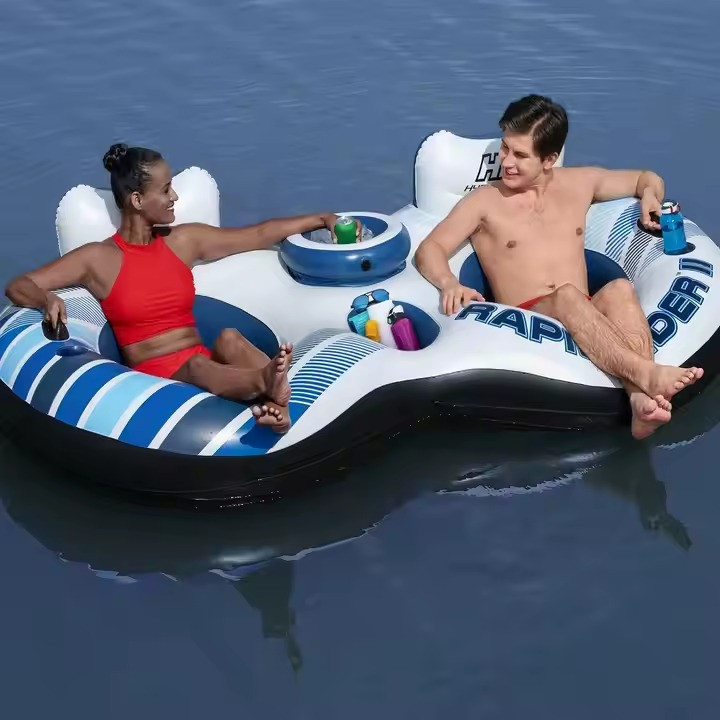 Надувной круг для двоих для плавания Bestway Hydro-Force Rapid Rider II, 251 x 132 см, ручной насос в подарок