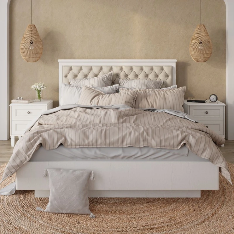 İki nəfərlik çarpayı Art_ikili_yataq 62, laminat/parça, ağ, 120x160х200 sm