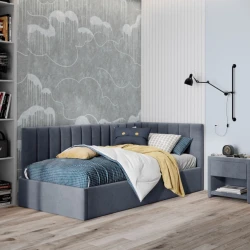 Односпальная кровать Art_tek_yataq (120) 74, ламинат/текстиль, серая, 200x85x120 см