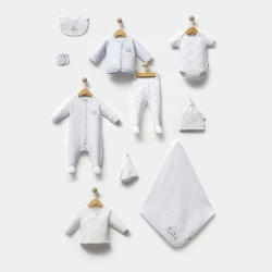 Yenidoğulanlar üçün dəst FunnaBaby Little Trip, orqanik pambıq, mavi, 0-3 ay, 10 parça