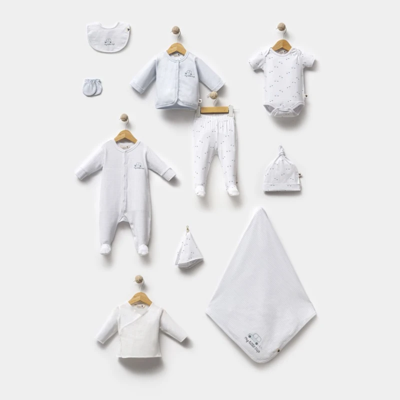 Набор для новорожденных FunnaBaby Little Trip, органический хлопок, голубой, 0-3 месяца, 10 предметов
