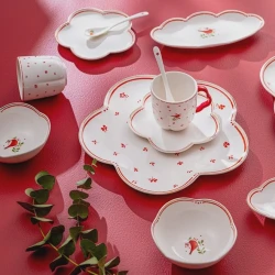 Səhər yeməyi dəsti Emsan Myna, keramika, ağ/qırmızı, 32 parça, 6 nəfərlik