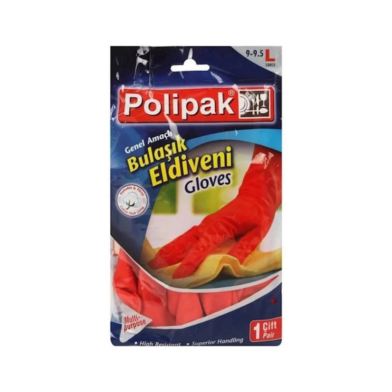 Məişət əlcəyi Polipak L ölçülü, 1 cüt, qırmızı
