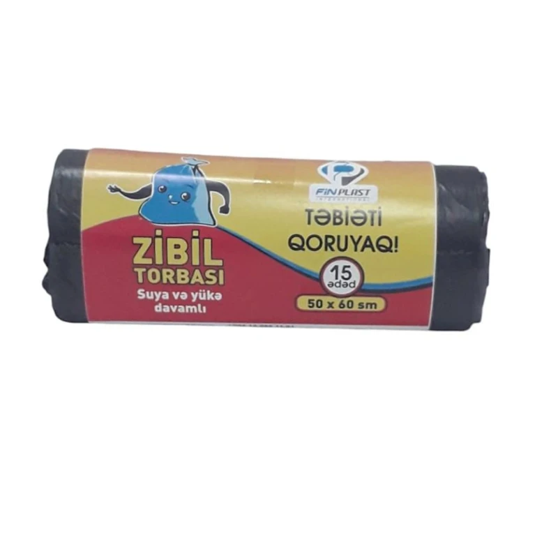 Zibil torbaları FinPlast, qara, 50x60 sm, 15 əd Zibil torbaları FinPlast, qara, 50x60 sm, 15 əd