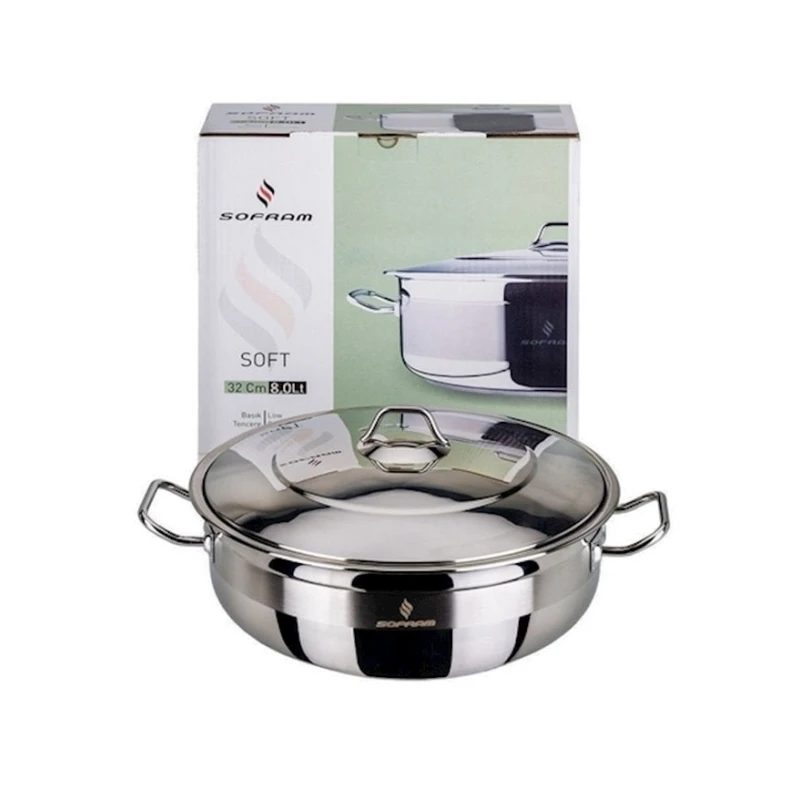 Кастрюля низкая Sofram 8 л, 32 см, нержавеющая сталь, стеклянная крышка, серебристый Кастрюля низкая Sofram 8 л, 32 см, нержавеющая сталь, стеклянная крышка, серебристый