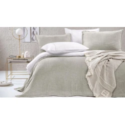 Комплект постельного белья Yataş King, пододеяльник 200х220 см, простыня 240х260 см, наволочка 50х70 см (2 шт), двуспальный, лен/хлопок, белый/серый