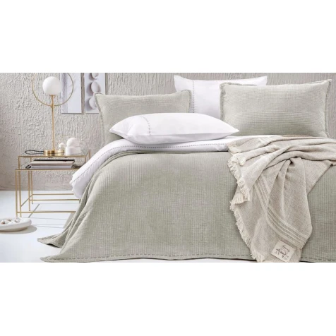 Комплект постельного белья Yataş King, пододеяльник 200х220 см, простыня 240х260 см, наволочка 50х70 см (2 шт), двуспальный, лен/хлопок, белый/серый
