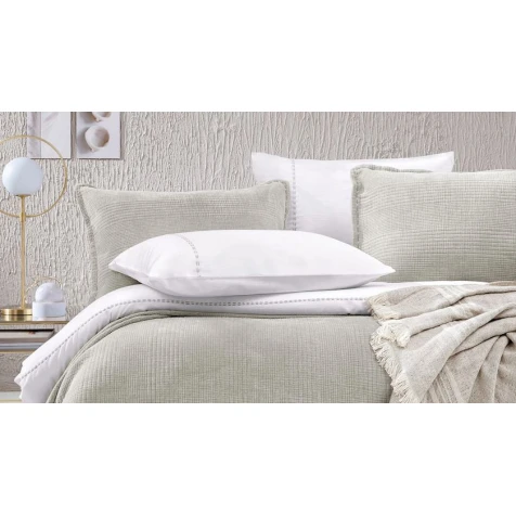 Комплект постельного белья Yataş King, пододеяльник 200х220 см, простыня 240х260 см, наволочка 50х70 см (2 шт), двуспальный, лен/хлопок, белый/серый
