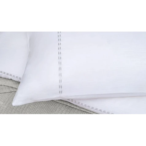 Комплект постельного белья Yataş King, пододеяльник 200х220 см, простыня 240х260 см, наволочка 50х70 см (2 шт), двуспальный, лен/хлопок, белый/серый