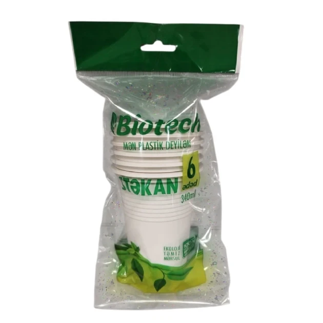 Birdəfəlik stəkan dəsti Biotech, 340 ml, 6 əd Birdəfəlik stəkan dəsti Biotech, 340 ml, 6 əd