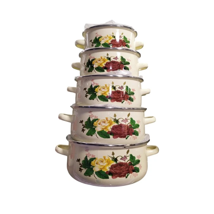 Набор кастрюль Green PC-0081, эмаль, бежевый, 5 шт Набор кастрюль Green PC-0081, эмаль, бежевый, 5 шт