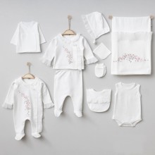 Xəstəxana çıxışı üçün geyim dəsti Pugi Baby 6130PG, qız üçün, 0-3 ay, 10 əşya, krem
