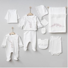 Xəstəxana çıxışı üçün geyim dəsti Pugi Baby 6130PG, qız üçün, 0-3 ay, 10 əşya, krem