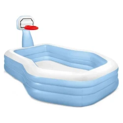 Бассейн Intex с кольцом для баскетбола, детский, надувной, овальный, длина 257см, ширина 188см, высота 130см, объем 682л, голубой